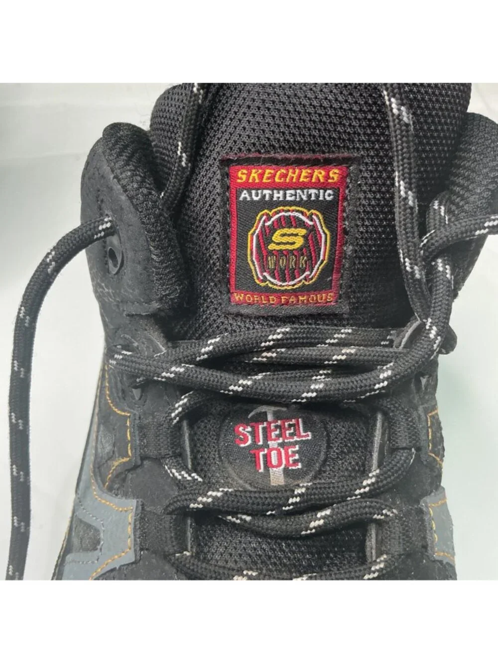 Skechers Mens Black Steel Toe Work Boots Size 10 Slip Resistant Memory Foam Wide